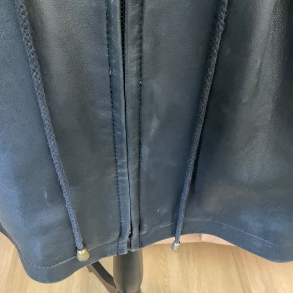 90's VTG Hailey soft LeatherJacket Black Long Drawstring Zip Coat Oversize XS - Picture 11 of 16